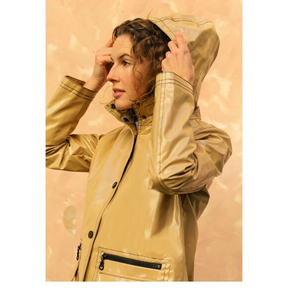 NWT Jane Post Raincoat hooded Rain Slicker in Beige XS - Picture 3 of 7